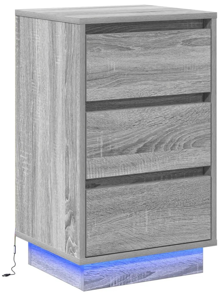 Éjjeli Szekrény LED-del Szürke Sonával 39x34.5x65 cm Mérnöki Fa