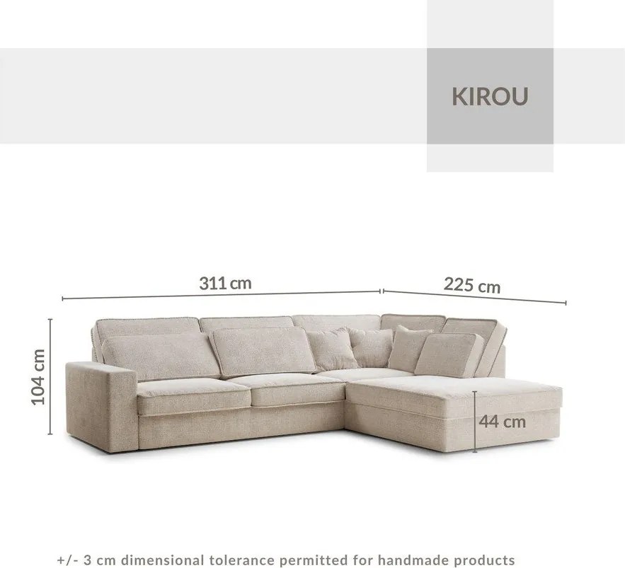 Világosszürke zsenília sarokkanapé (jobb oldali-L alakú) Kirou – Maison de Rêve