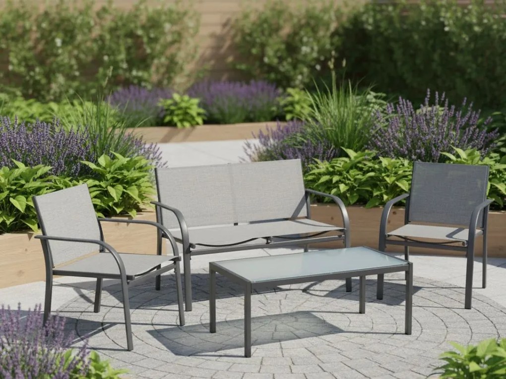 Kerti LOUNGE szett székekkel, paddal és asztallal, szürke