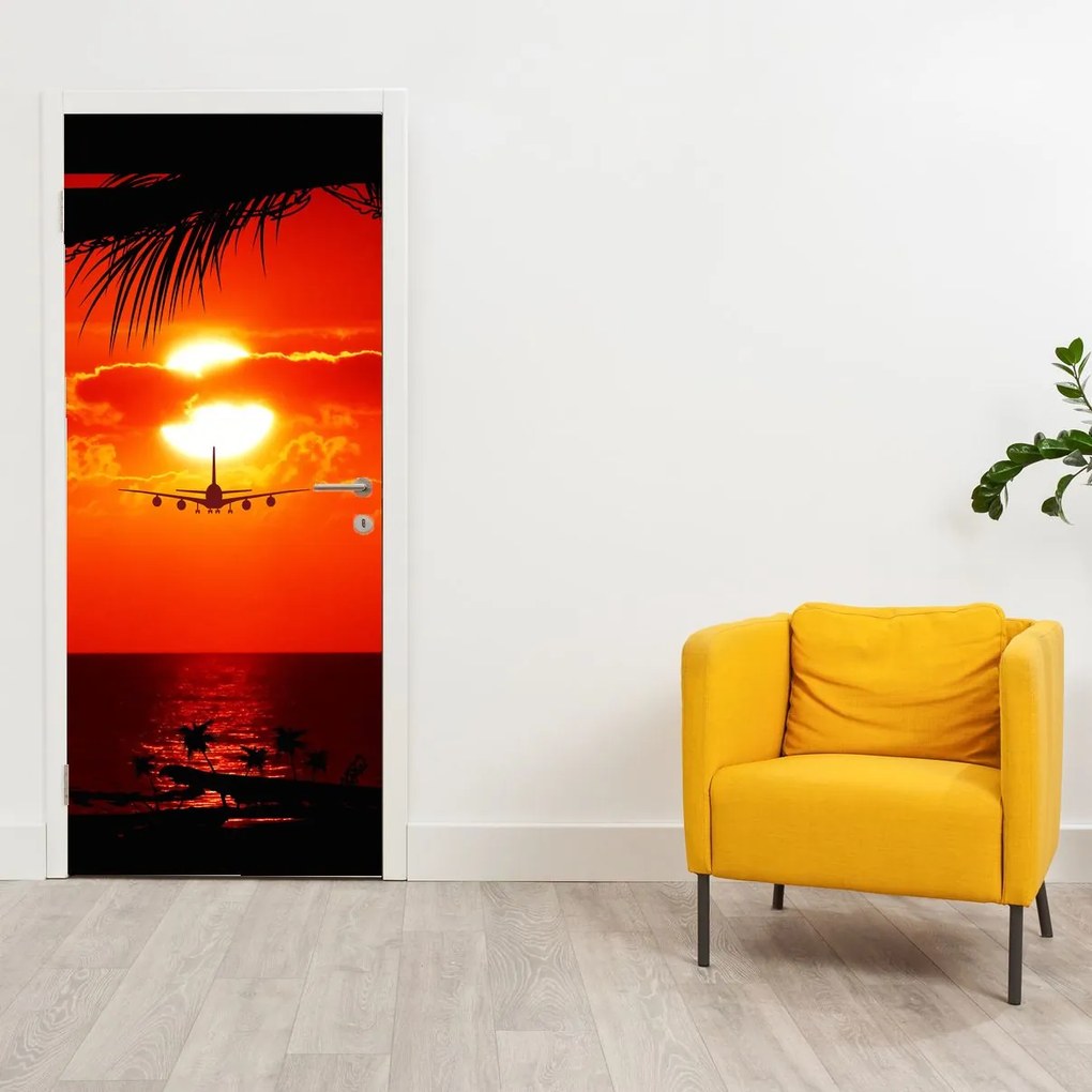 Fotótapéta ajtóra - Naplemente repülőgéppel (95x205cm)