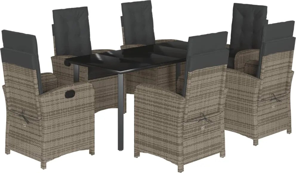 vidaXL 7 részes szürke polyrattan kerti étkezőgarnitúra párnával