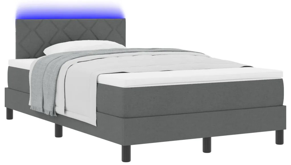 Boxspring ágy matraccal és LED világítással Sötétszürke 120x190 cm Szövet