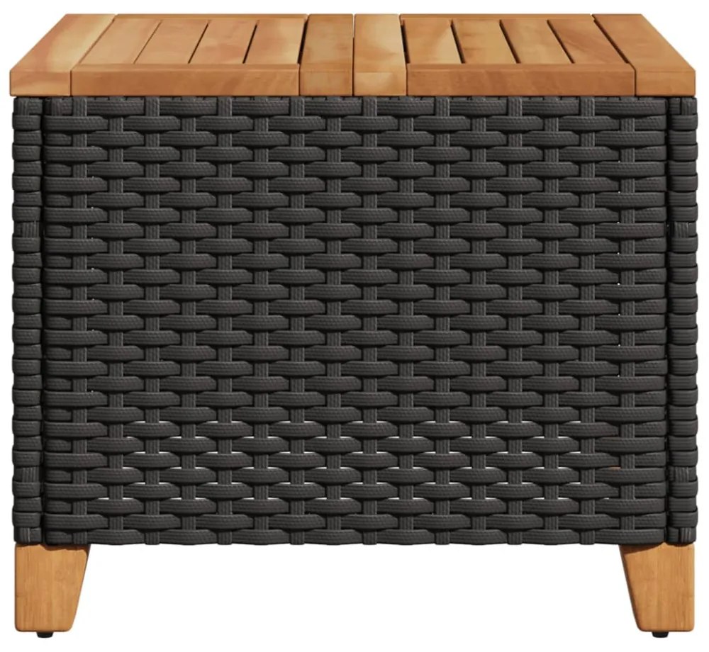 fekete polyrattan és akácfa kerti asztal 45 x 45 x 37 cm