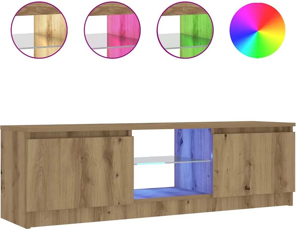 vidaXL kézműves tölgy szerelt fa TV-szekrény LED-ekkel 120x30x36 cm