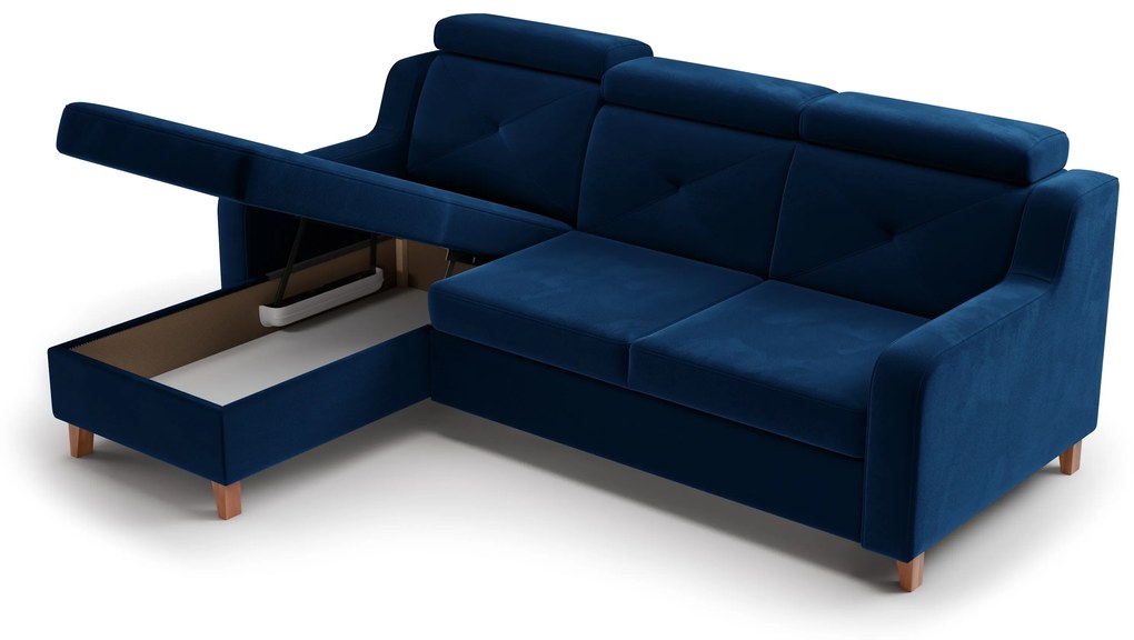 Laksaro balos ágyazható sarokkanapé - Trinity 31 kék bársony