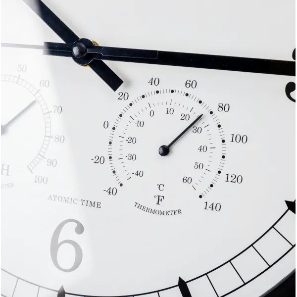 Fali óra hőmérővel és páratartalom-mérővel, 30 cm, 1xAA, fekete/fehér