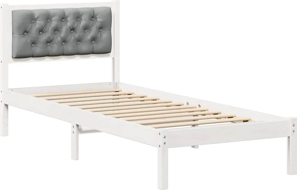 vidaXL Ágykeret fejtámlával Világosszürke 90 x 200 cm Tömör fenyőfa