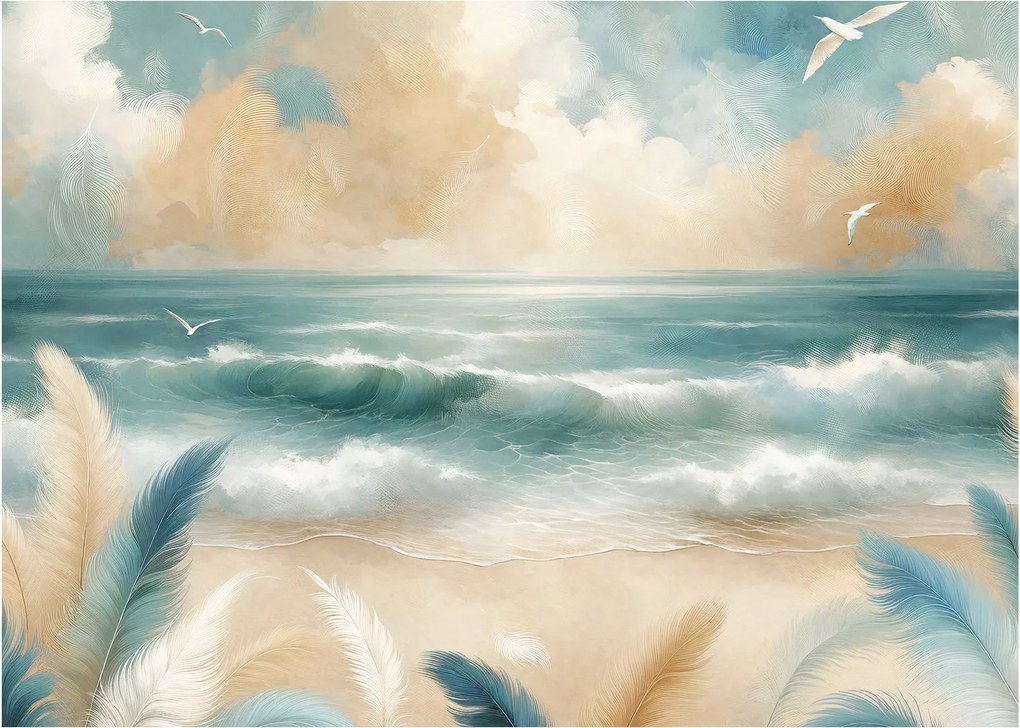 Kép – Festett strand lágy színekben (70x50 cm)