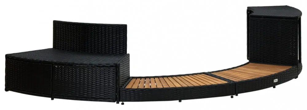 fekete polyrattan és tömör akácfa pezsgőfürdő keret
