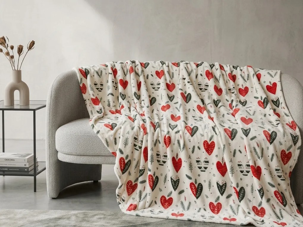 Mikroplüss takaró WINTER HEARTS, színes Méret: 200 x 220 cm