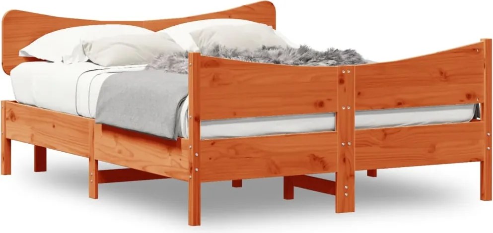vidaXL viaszbarna tömör fenyőfa ágy matrac nélkül 135 x 190 cm