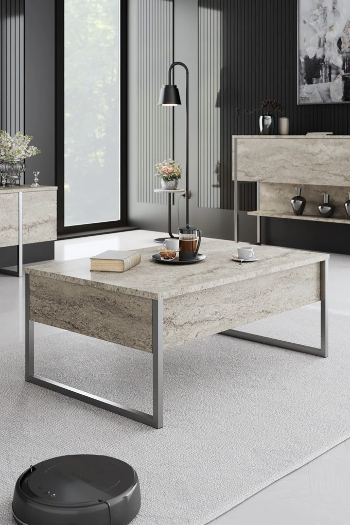 Dohányzóasztal Luxe - Travertine, Silver