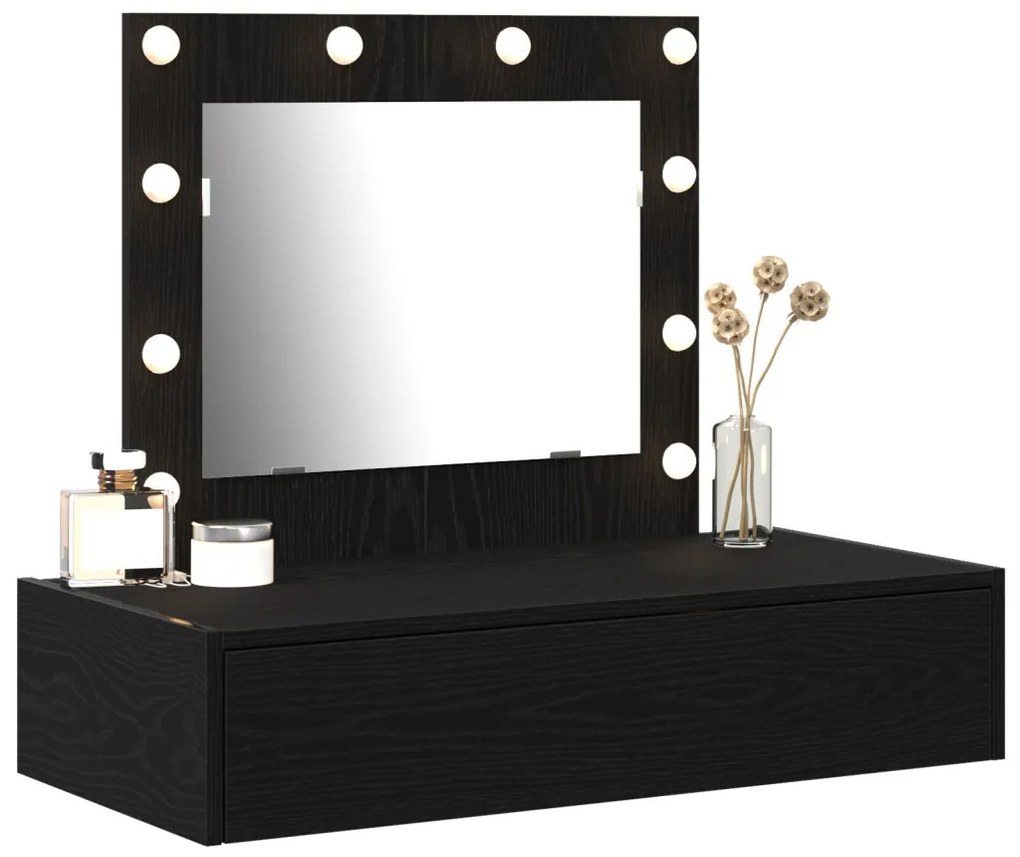 vidaXL Öltözködőasztal tükör lámpákkal Fekete 83 x 40 x 70 cm Faanyag