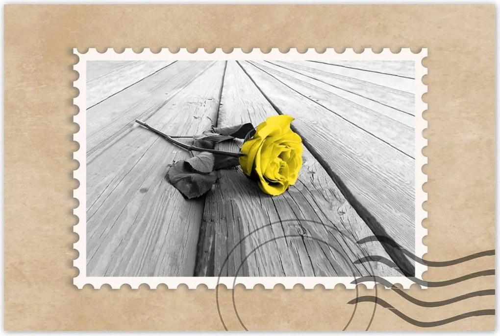 Poszterek 60x40 Sárga rózsa a deszkákon