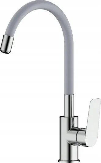 Álló konyhai csaptelep hajlított kifolyócsővel szürke króm flexibilis csaptelep