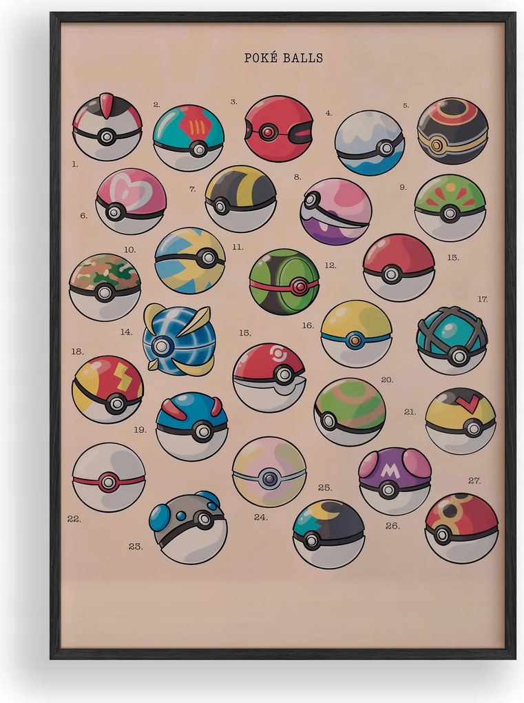 Vászonkép Pokemon Pokeballe Kollekció Poszter Fa Keret Fekete 30x42 cm