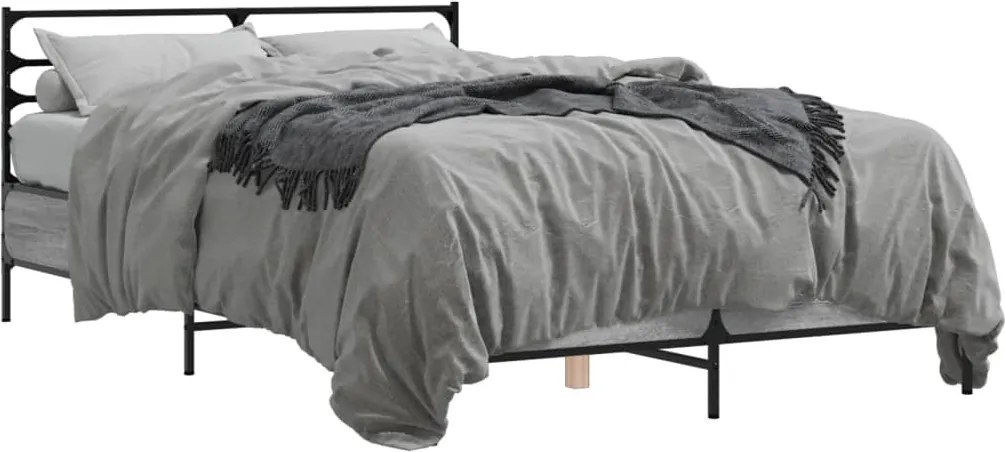 vidaXL szürke sonoma szerelt fa és fém ágykeret 140x190 cm