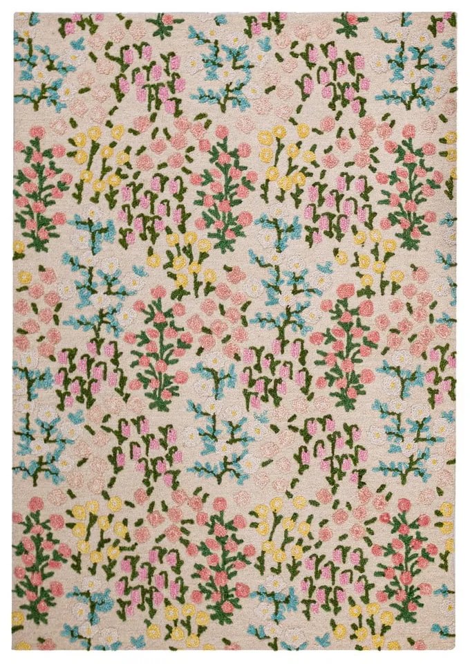 Krémszínű kézi szövésű gyapjú szőnyeg 200x290 cm Emilia Floral – Flair Rugs