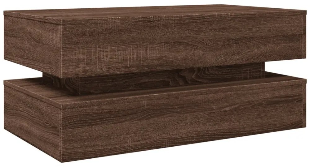 barna tölgyszínű dohányzóasztal LED-lámpákkal 90x50x40 cm