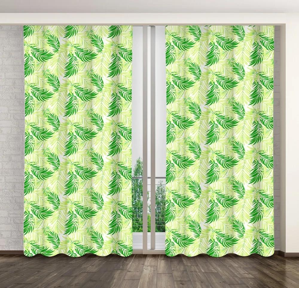 Kész függöny zöld, motívum zöld levelek Hossz: 270 cm