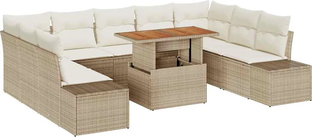 vidaXL Kerti Kanapé Szett tárolóval 10 pcs Bézs Poli rattan