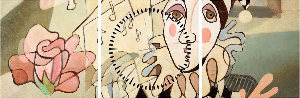 Kép - kubizmus -harlequin and rose (órával) (90x30 cm)