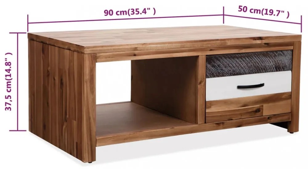 tömör akácfa dohányzóasztal 90 x 50 x 37,5 cm