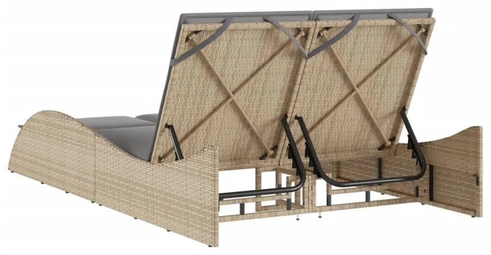 bézs polyrattan napozóágy párnákkal 114x205x73 cm