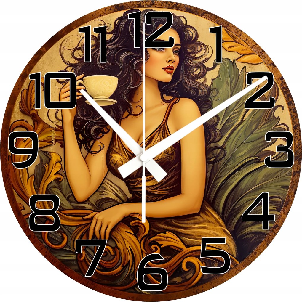 Dekoratív óra Nő Kávéval Gyönyörű Ajándék Nagy Óra 45 cm