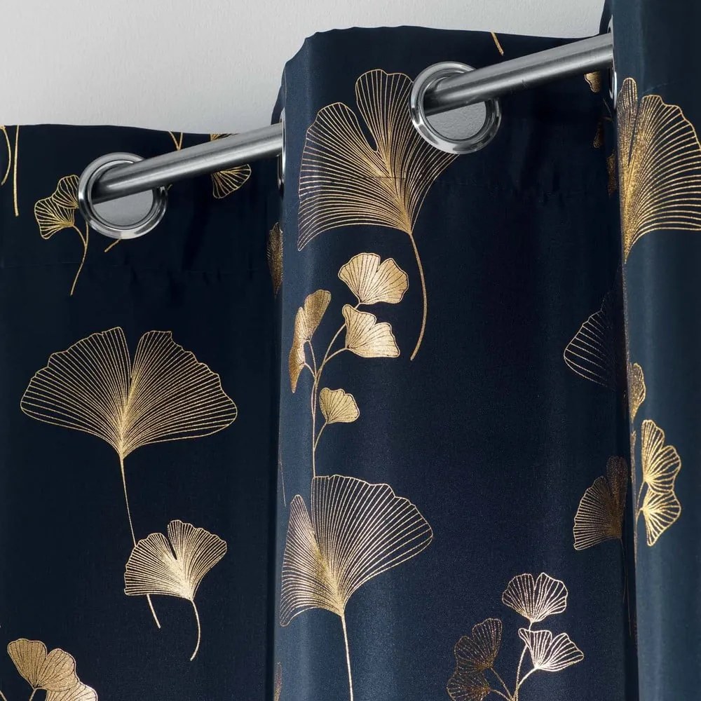 Sötétkék-aranyszínű függöny 140x260 cm Bloomy – douceur d'intérieur