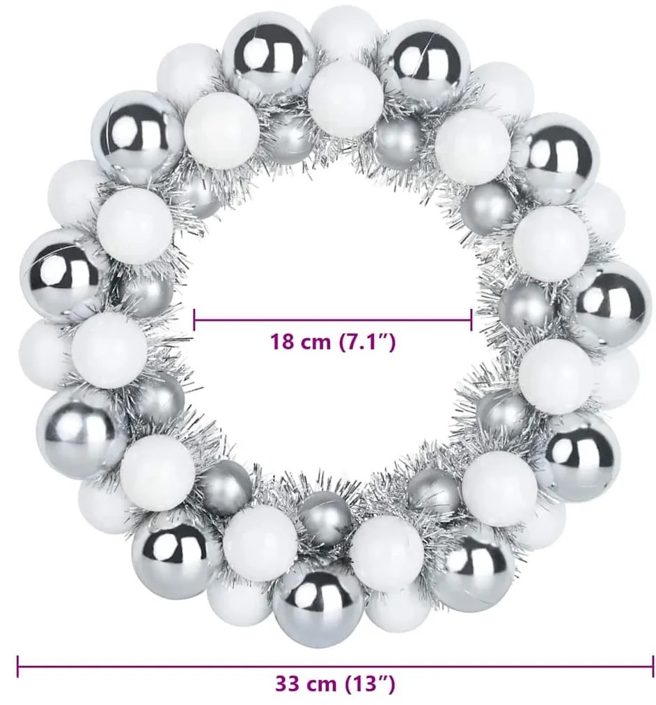 Karácsonyi labda koszorúk 2 pcs Fehér és Ezüst 33 x 33 x 7 cm