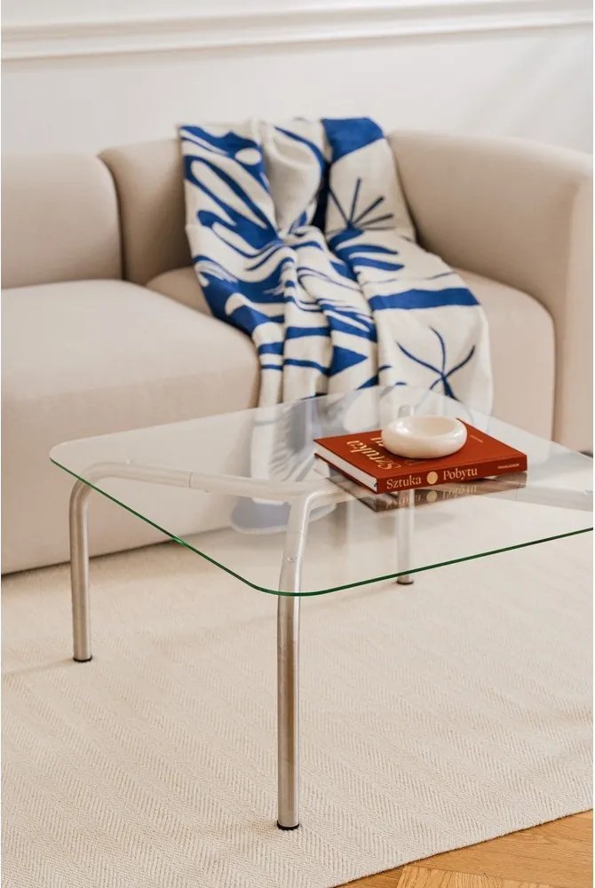 Ezüstszínű dohányzóasztal üveg asztallappal 60x80 cm Uku – noo.ma