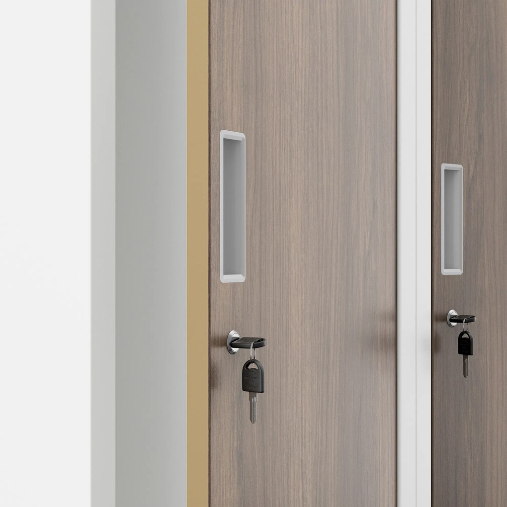 Munkavállalói szekrény, 4 rekeszes, fehér/dió, 800x1800x500 mm: KACPER Eco Design