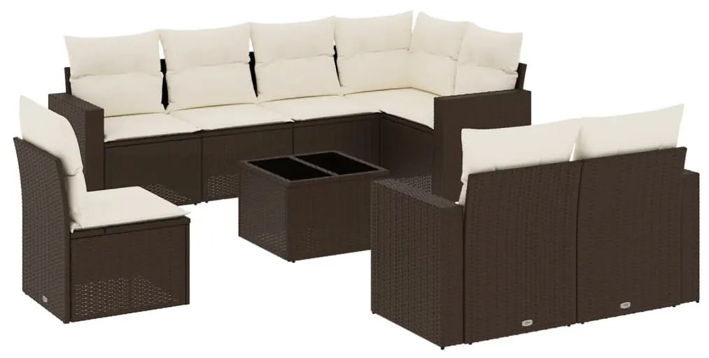 9 részes barna polyrattan kerti ülőgarnitúra párnákkal