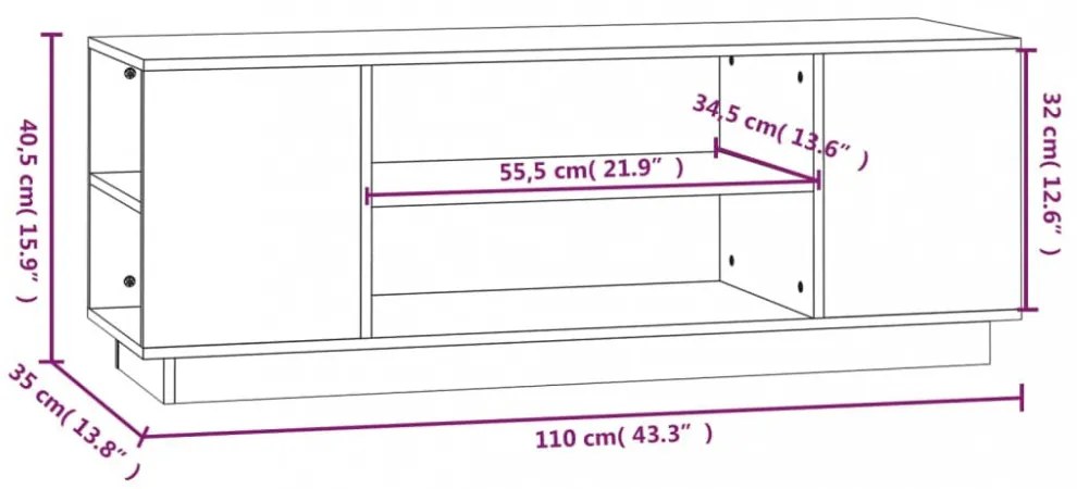szürke tömör fenyőfa TV-szekrény 110 x 35 x 40,5 cm