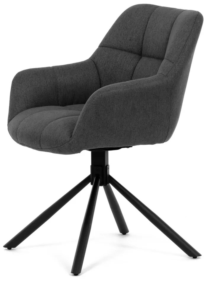 Scaun de sufragerie pivotant, țesătură gri închis, mecanism rotativ 90°/90° (stânga/dreapta), metal negru
