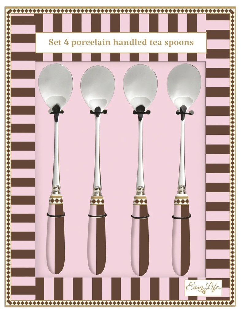 Rozsdamentes acél süteményes teáskanál szett 4 db-os porcelán nyéllel díszdobozban Sweet Moments
