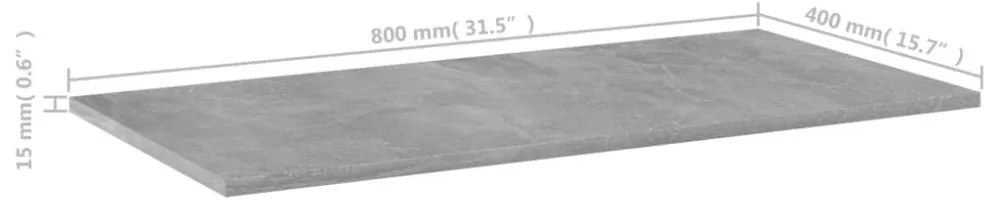 4 db betonszürke szerelt fa könyvespolc lap 80 x 40 x 1,5 cm