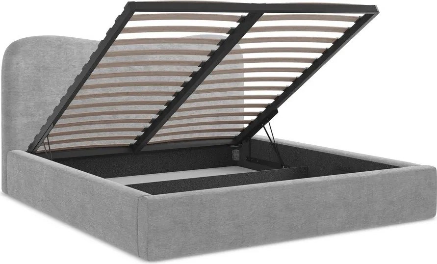 Világosszürke kárpitozott ágyneműtartós franciaágy ágyráccsal 140x200 cm Kahai – Makamii