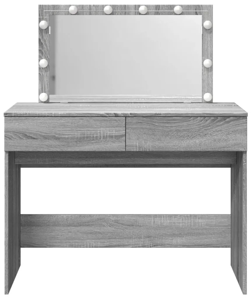 szürke sonoma színű fésülködőasztal LED-del 100 x 40 x 120 cm