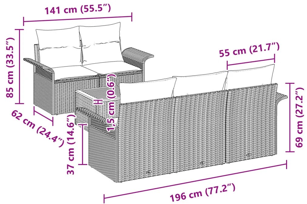 6 Darabos Kert Kanapé Készlet Párnákkal Fekete Poli Rattan Akác, 2-Személyes Kert Kanapé Tárolóval és Párnákkal Fekete Poli Rattan