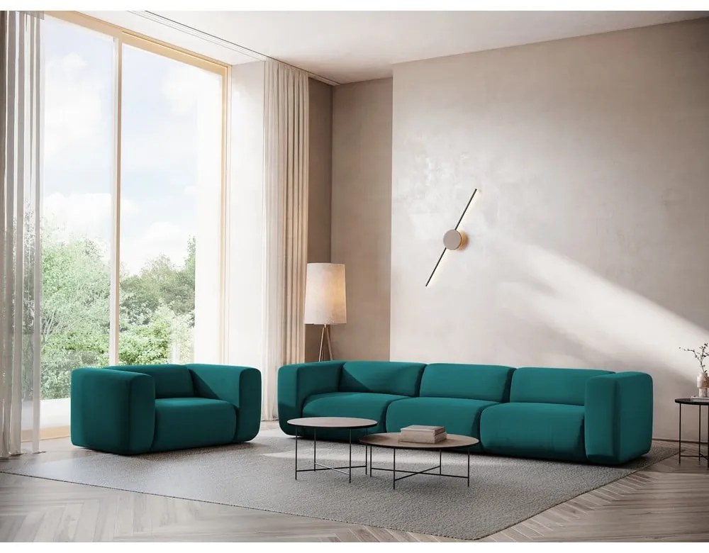 Türkiz bársony kanapé 319 cm Ekahi – Makamii