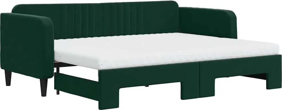 vidaXL sötétzöld kihúzható bársony heverő matraccal 80 x 200 cm
