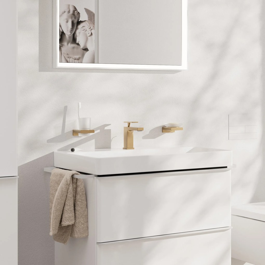 Hansgrohe Tecturis E, karos mosdócsaptelep 80 CoolStart EcoSmart+ hulladékkészlettel, szálcsiszolt bronz, HAN-73002140