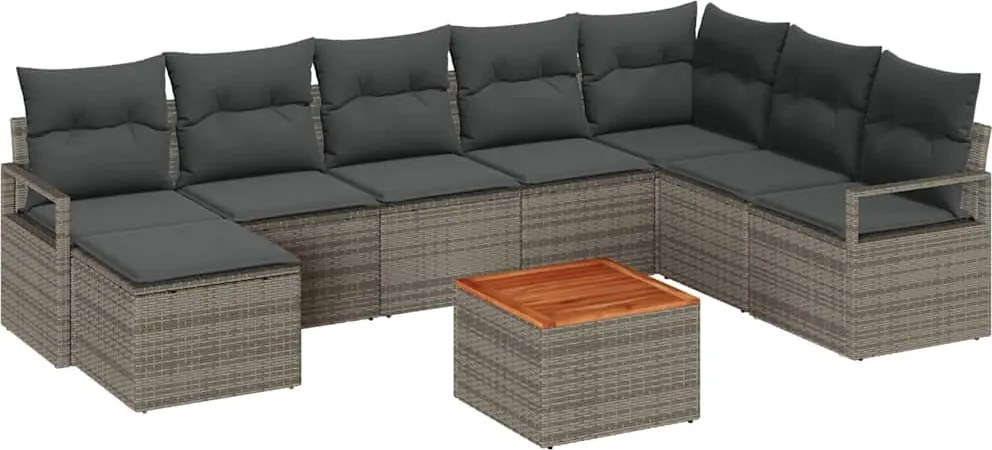 vidaXL Kerti Kanapé Szett tárolóval 9 pcs Szürke polirattan