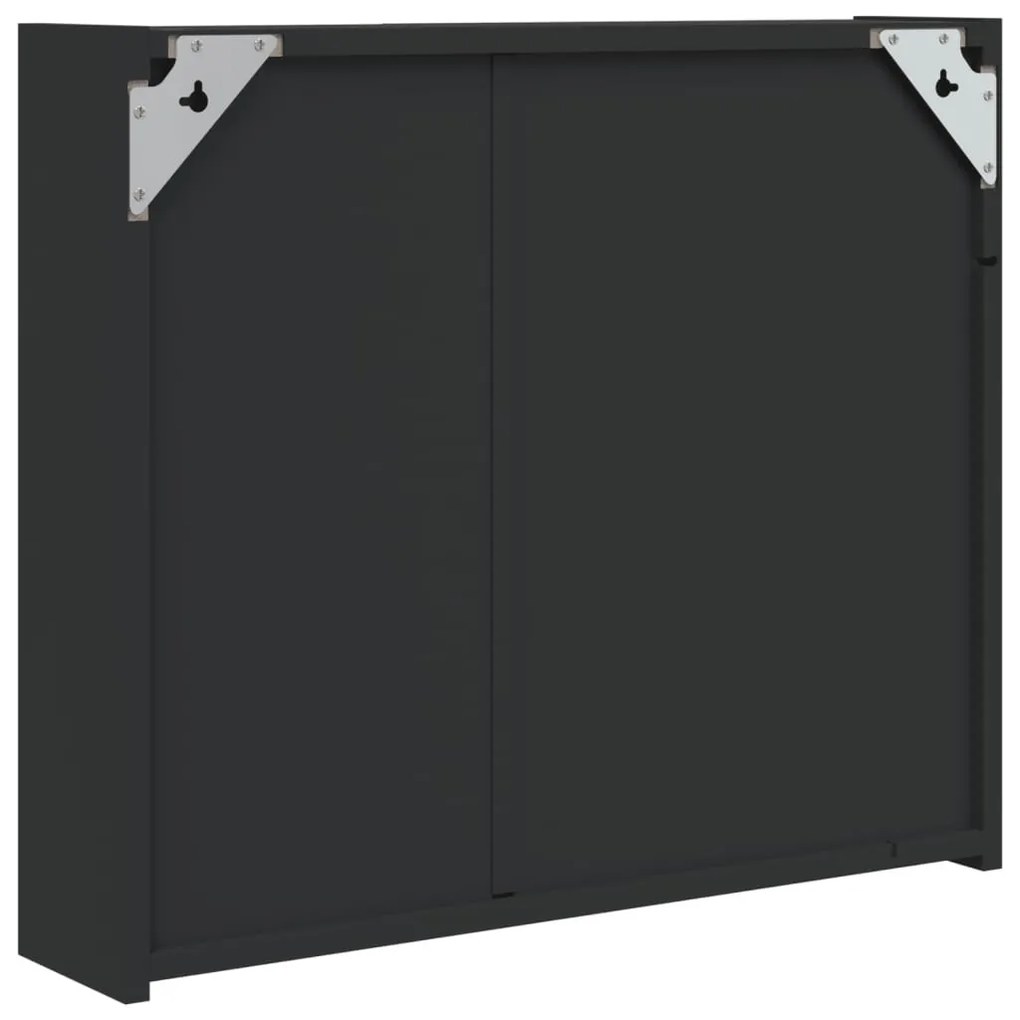 fekete tükrös fürdőszobaszekrény LED-del 60 x 13 x 52 cm