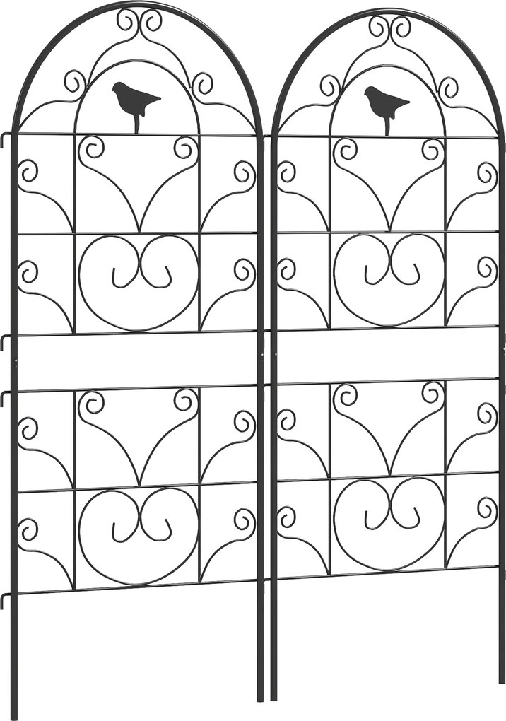 Outsunny Fém Rács 2 Részes Készlet Növényekhez Rozsdamentes Rács Madármintával Futónövényekhez 50x120 cm Rács Szobanövényekhez Paradicsomhoz Virágokho