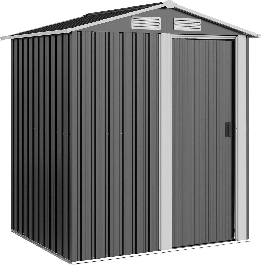 Outsunny Cinkbevonatos Acél Kerti Szekrény, Eszköztároló Szekrény Ferde Tetővel és 4 Szellőzőnyílással, 152x132x188cm, Sötét Szürke és Fehér | Aosom