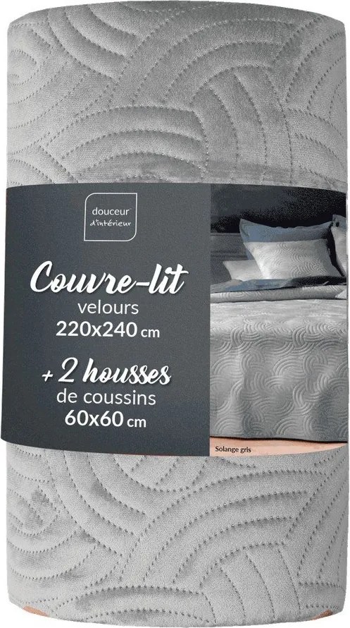 Szürke bársony ágytakaró és párnahuzat szett 220x240 cm Solange – douceur d'intérieur