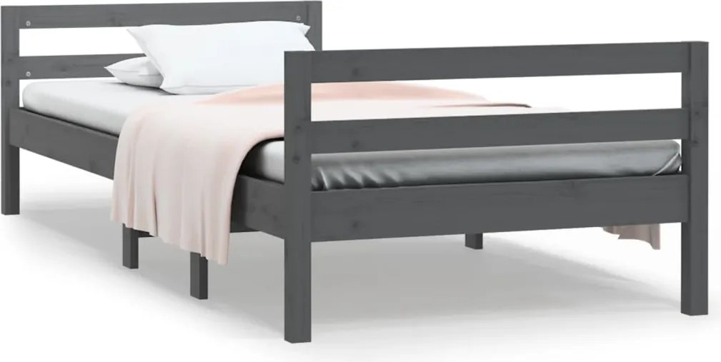 vidaXL szürke tömör fenyőfa ágykeret 75 x 190 cm
